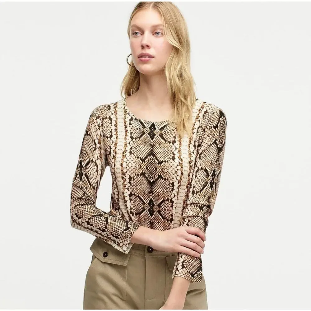 J. Crew Snakeskin Print Merino Wool Crewneck Sweater